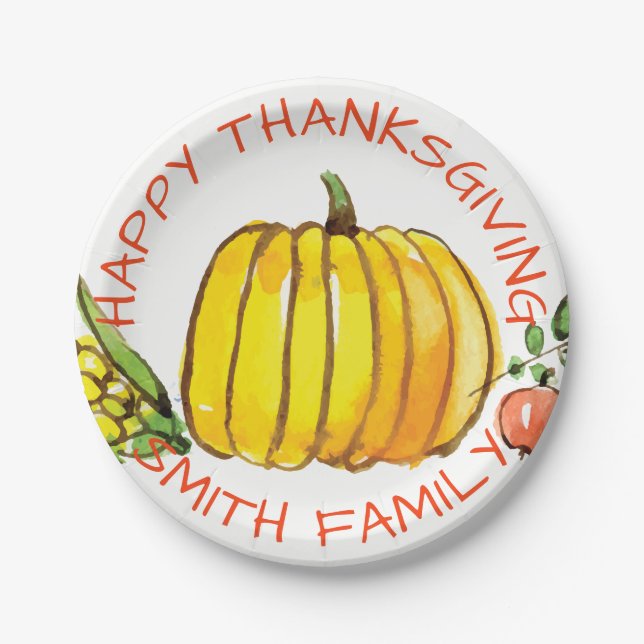 Happy Thanksgiving Family Celebration. Paper Plates (Front)