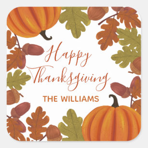 Happy Thanksgiving  Family Name Autumn  Square Sticker