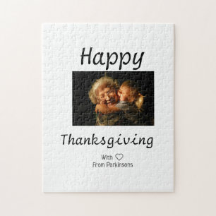 Happy Thanksgiving family name photo black simple Jigsaw Puzzle
