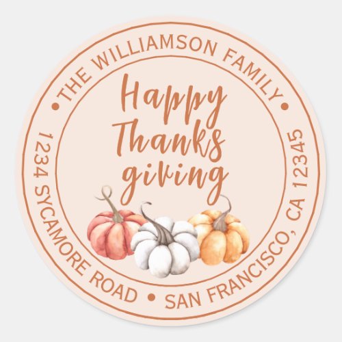 Happy Thanksgiving Family Name Return Address Classic Round Sticker