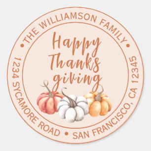 Happy Thanksgiving Family Name Return Address Classic Round Sticker