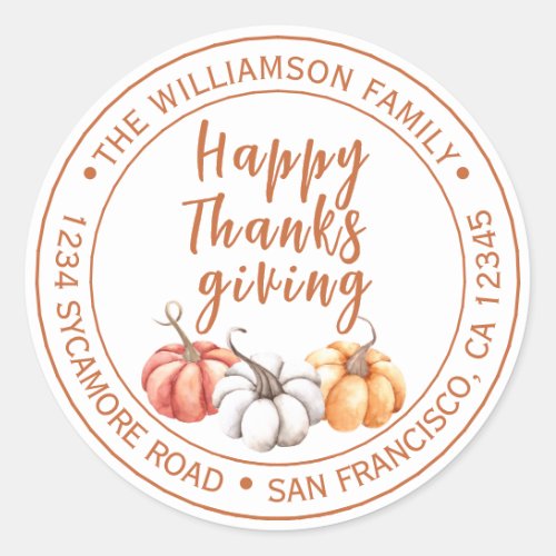 Happy Thanksgiving Family Name Return Address Classic Round Sticker