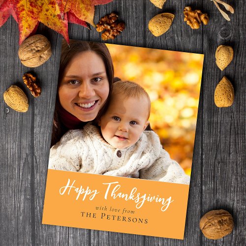 Happy Thanksgiving Family Photo Calligraphy Script Postcard