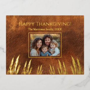 Happy Thanksgiving Family Photo Foil Holiday Postcard