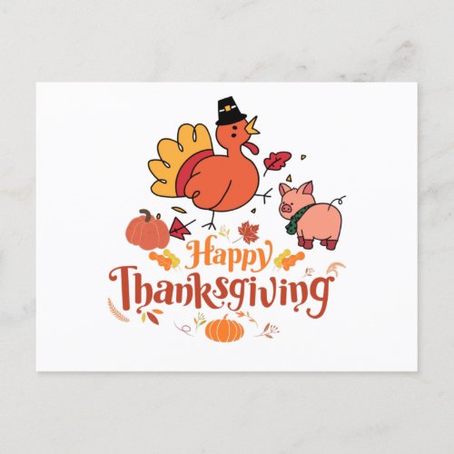 Happy Thanksgiving Farm Animals and Pumpkins Postcard