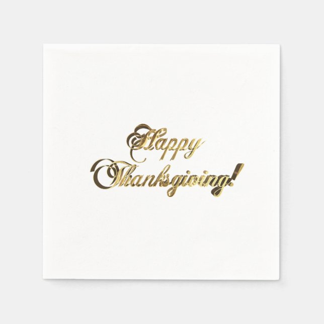 Happy Thanksgiving Faux Gold Foil Typography Napkins (Front)
