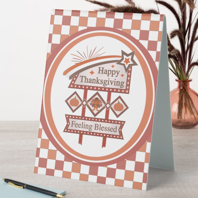 Happy Thanksgiving Feeling Blessed Retro Sign (In SItu (Table))