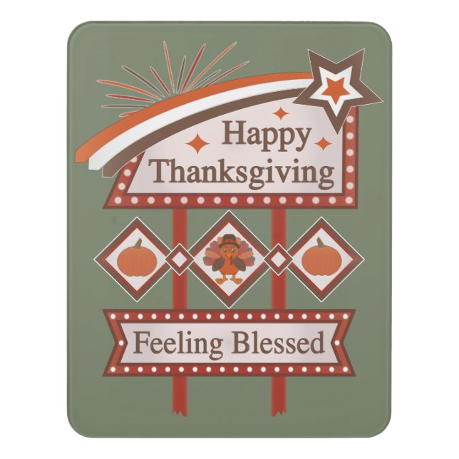 Happy Thanksgiving Feeling Blessed Retro Sign (Contemporary Vert)