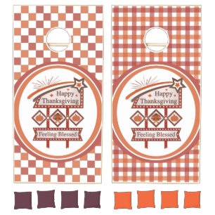 Happy Thanksgiving Feeling Blessed Retro Sign Cornhole Set