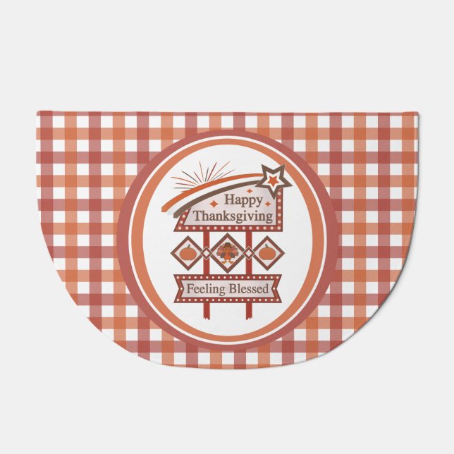 Happy Thanksgiving Feeling Blessed Retro Sign Doormat (Front)