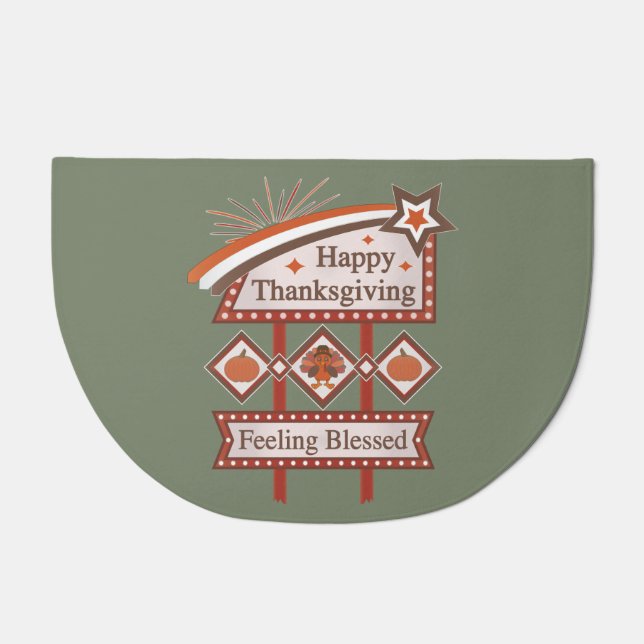 Happy Thanksgiving Feeling Blessed Retro Sign Doormat (Front)