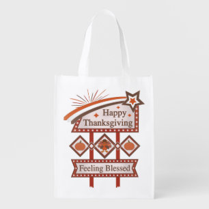 Happy Thanksgiving Feeling Blessed Retro Sign Grocery Bag