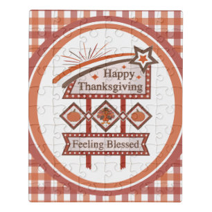 Happy Thanksgiving Feeling Blessed Retro Sign Jigsaw Puzzle