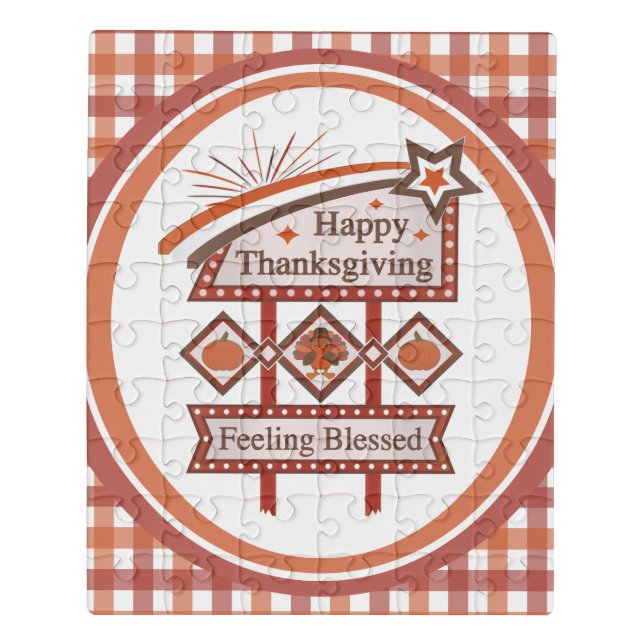 Happy Thanksgiving Feeling Blessed Retro Sign Jigsaw Puzzle (Puzzle Vertical)