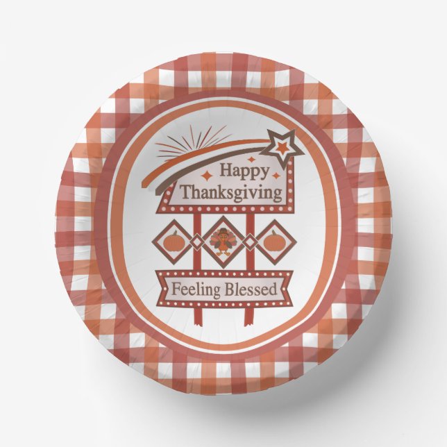 Happy Thanksgiving Feeling Blessed Retro Sign Paper Bowls (Front)