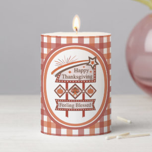 Happy Thanksgiving Feeling Blessed Retro Sign Pillar Candle