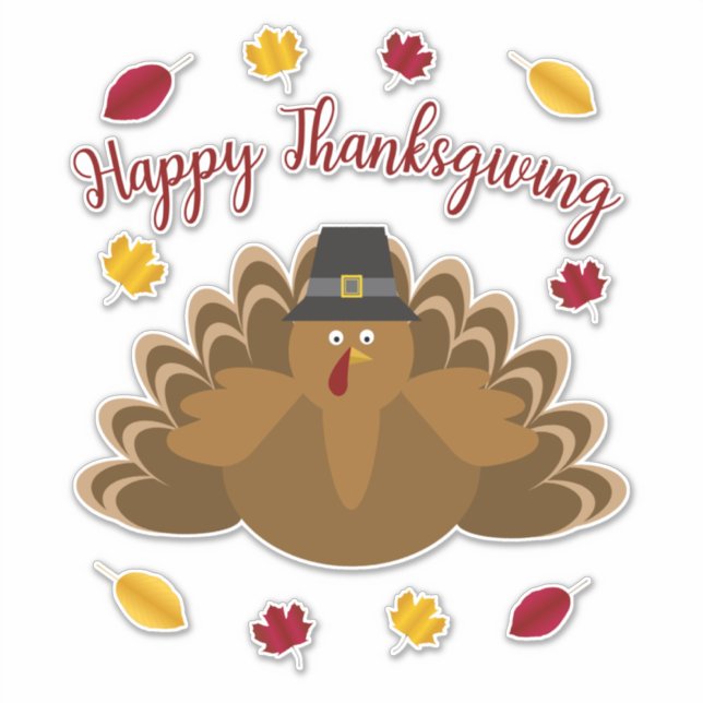 Happy Thanksgiving Festive Turkey Fall Leaves Sticker (Front)