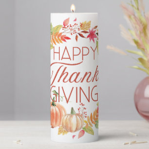 Happy Thanksgiving Floral Fall Wreath Pillar Candle