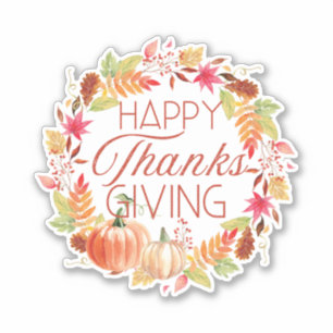 Happy Thanksgiving Floral Fall Wreath Sticker