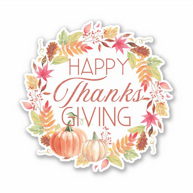 Happy Thanksgiving Floral Fall Wreath Sticker (Front)