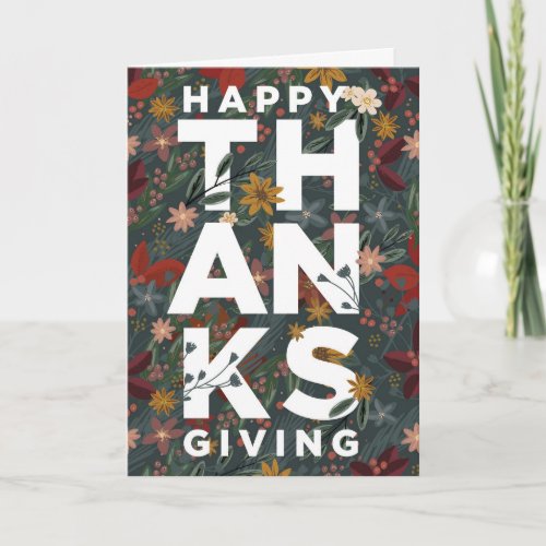 Happy Thanksgiving Floral Folded Greeting Card