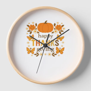 Happy Thanksgiving Floral Pumpkin Classic T-Shirt Clock