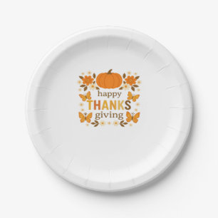 Happy Thanksgiving Floral Pumpkin Classic T-Shirt Paper Plates