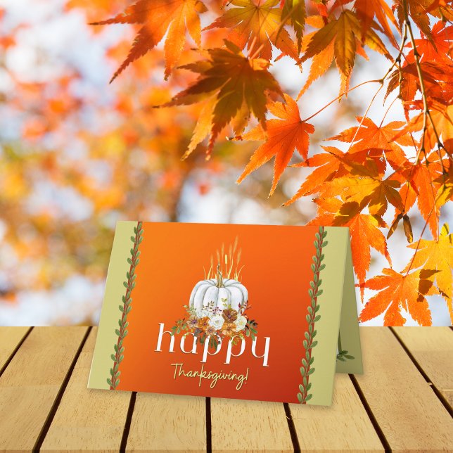 Happy Thanksgiving Floral Pumpkin Orange Greeting Card (Creator Uploaded)
