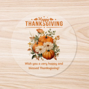 happy thanksgiving floral pumpkins clear classic round sticker