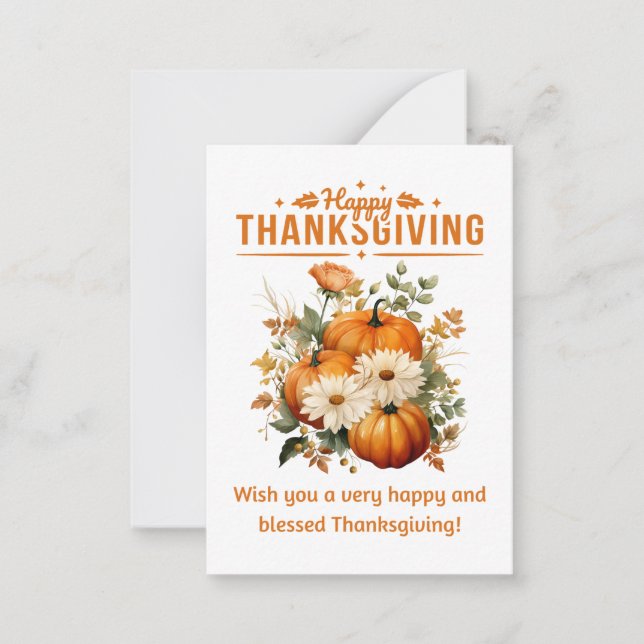 happy thanksgiving floral pumpkins holiday note card (Front)