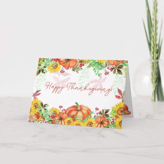 Happy Thanksgiving Floral Thanksgiving Holiday Card (Front)