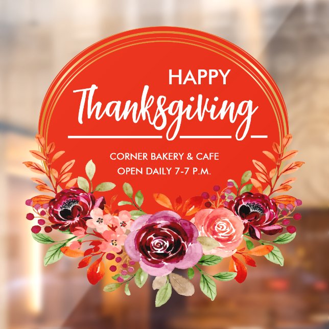 Happy Thanksgiving Floral Wreath Window Cling (Sheet 2)