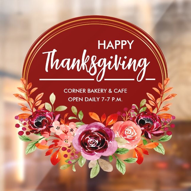 Happy Thanksgiving Floral Wreath Window Cling (Sheet 2)