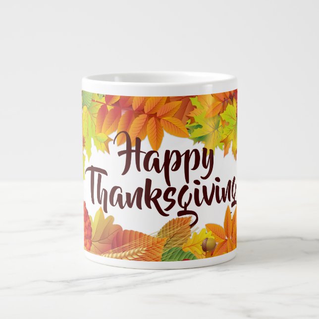 Happy Thanksgiving Foliage Frame Jumbo Mug (Front)