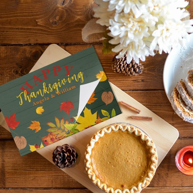 Happy Thanksgiving Foliage On Wood Paper Placemat (Creator Uploaded)
