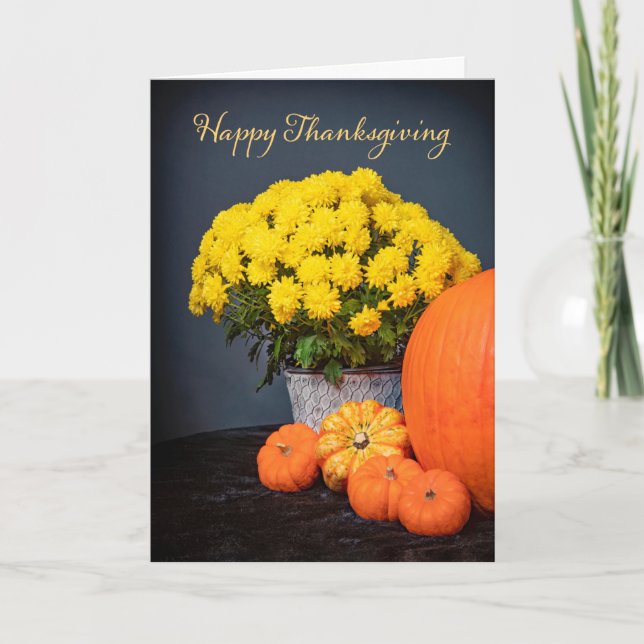 Happy Thanksgiving For Anyone Mums and Pumpkins  Holiday Card (Front)