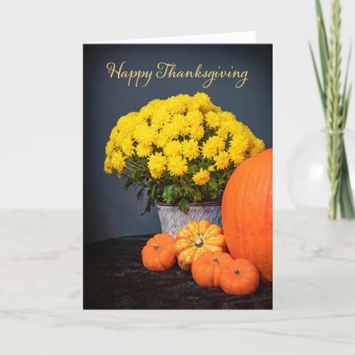 Happy Thanksgiving For Anyone Mums and Pumpkins  Holiday Card
