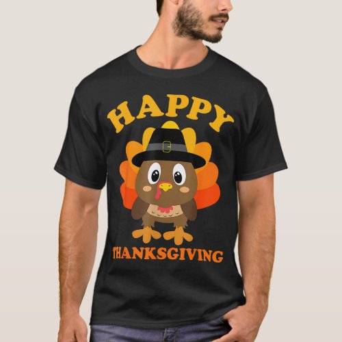 Happy Thanksgiving for Boys Girls Kids Pilgrim Tur T_Shirt