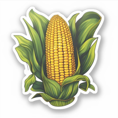 Happy Thanksgiving Fresh Yellow And Green Corn Sticker