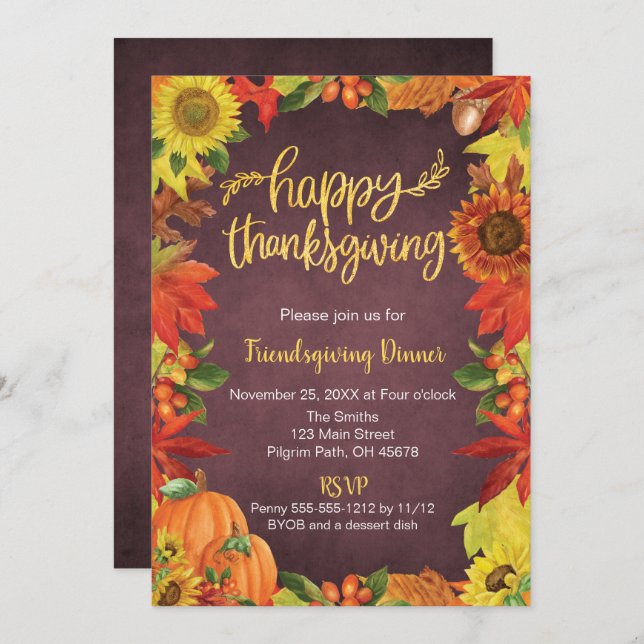 Happy Thanksgiving, Friendsgiving Dinner Invite (Front/Back)