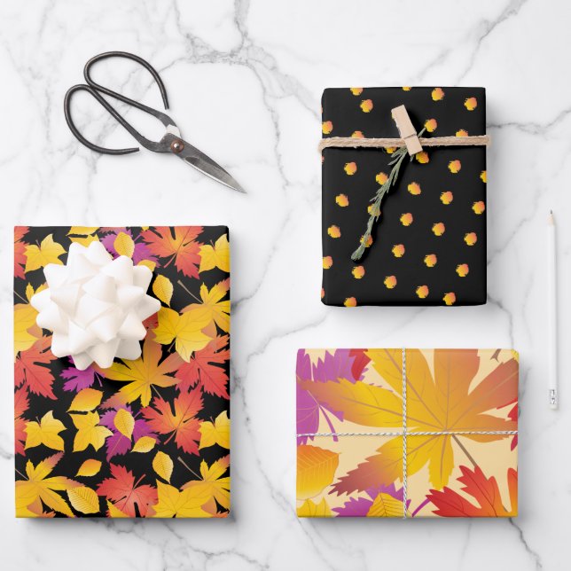 Happy Thanksgiving! Friendsgiving Fall leaves Wrapping Paper Sheets (Front)
