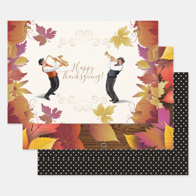 Happy Thanksgiving! Friendsgiving JAZZ Retro Party Wrapping Paper Sheets (Set)
