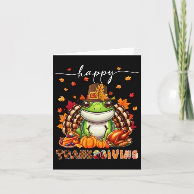 Happy Thanksgiving Frog Costume Turkey Fall Leaves Card (Front)