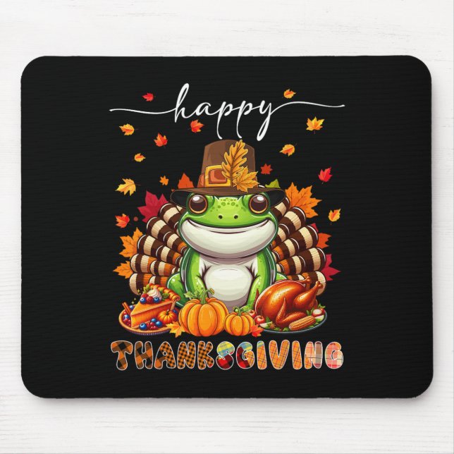 Happy Thanksgiving Frog Costume Turkey Fall Leaves Mouse Pad (Front)