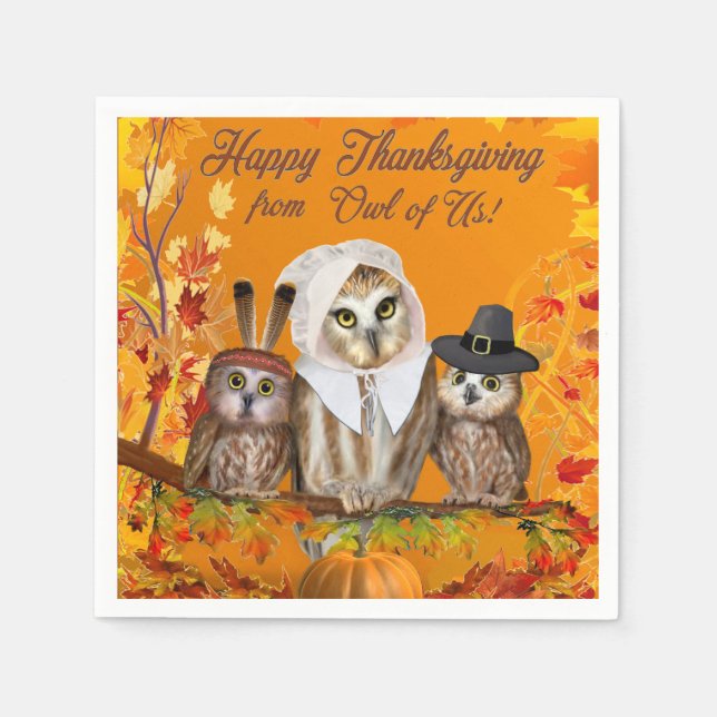 HAPPY THANKSGIVING FROM OWL OF US! PAPER NAPKINS (Front)