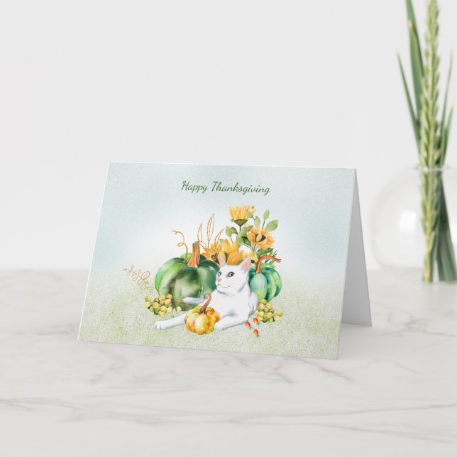 Happy Thanksgiving From the Cat Thank You Card (Front)