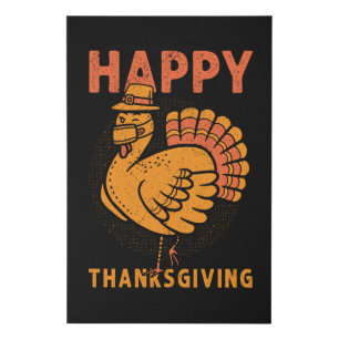 Happy Thanksgiving Funny Masked Turkey Pilgrim Faux Canvas Print