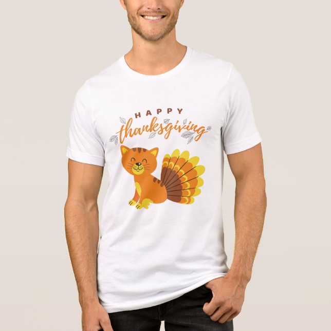 Happy Thanksgiving Funny Modern Cat Humor Tri-Blend Shirt (Front)