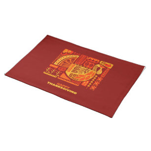 Happy Thanksgiving Geometric Abstract Orange Brown Cloth Placemat