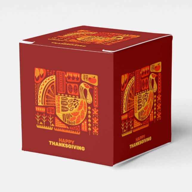 Happy Thanksgiving Geometric Abstract Orange Brown Favor Boxes (Front Side)